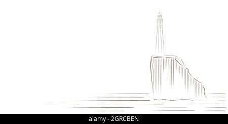 Dessin de vecteur de phare, paysage marin et coolé de nature. Illustration de Vecteur