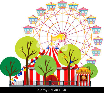 Scène de cirque avec tente et roue de ferris Illustration de Vecteur