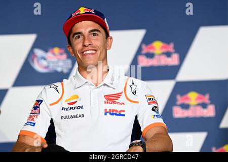 Austin, États-Unis. 30 septembre 2021. Conférence de presse pour le Grand Prix des Amériques de MotoGP Red Bull au circuit of the Americas Blvd, Austin, Texas, 30 septembre 2021 en photo : Marc Marquez Rueda de prensa del Gran Premio Red Bull Grand Prix de las Americas en el Circuito de las Americas Blvd, Austin, Texas, 30 de Septiembre de 2021 POOL/ MotoGP.com/Cordon les images de presse seront à usage éditorial exclusif. Crédit obligatoire: © motogp.com crédit: CORMON PRESSE/Alay Live News Banque D'Images