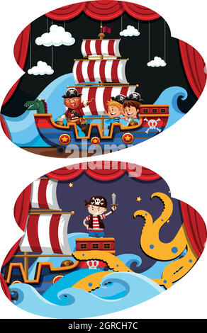 Pirate et enfants sur scène Illustration de Vecteur