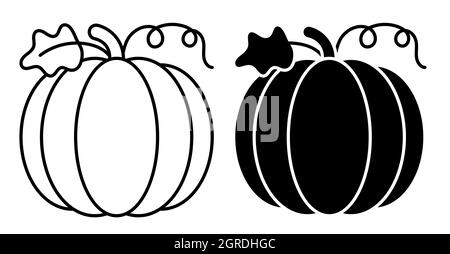 Icône linéaire. Fruits de citrouille. Récolte d'automne. Citrouilles d'Halloween d'automne. Plantes comestibles. Vecteur noir et blanc simple isolé sur fond blanc Illustration de Vecteur