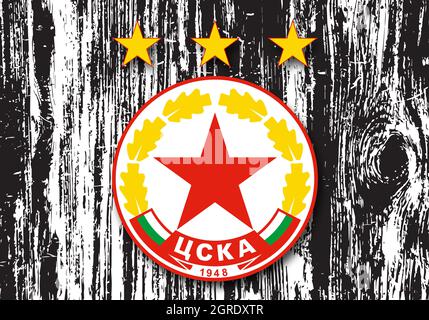 Armoiries PFC CSKA Sofia, club de football bulgare, fond en bois Banque D'Images