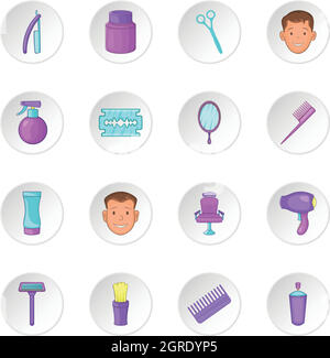 Barbershop icons set, cartoon style Illustration de Vecteur