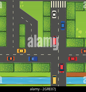 Vue de dessus de rue pleine de voitures Illustration de Vecteur