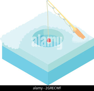 La pêche sur glace en hiver, l'icône de style cartoon Illustration de Vecteur