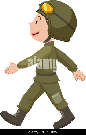 Soldat en uniforme vert marchant Illustration de Vecteur