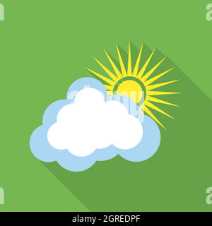 Soleil avec icône de nuage, style plat Illustration de Vecteur