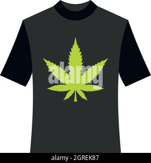 Shhirt noir avec de la marijuana, l'icône de la feuille de style plat Illustration de Vecteur