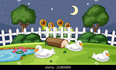 Canard mignon dormant sur l'herbe Illustration de Vecteur