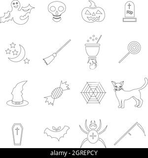 Halloween icons set dans un style contour Illustration de Vecteur