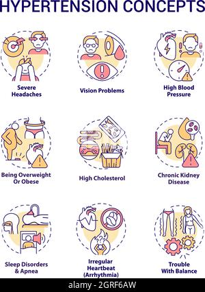 Ensemble d'icônes de concept d'hypertension Illustration de Vecteur