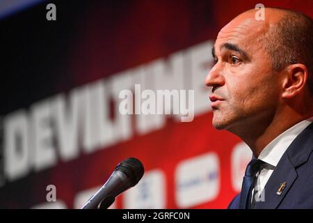 Roberto Martinez, entraîneur en chef de Belgique, a été photographié lors d'une conférence de presse de l'équipe nationale belge de football Red Devils pour annoncer la sélection de la Banque D'Images