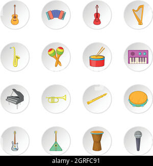 Instruments de musique, cartoon style icons set Illustration de Vecteur