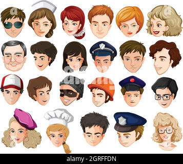 Chefs de beaucoup de personnes avec des professions différentes Illustration de Vecteur