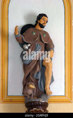 Saint Roch, statue de la chapelle Saint Roch dans l'église paroissiale de la Visitation de la Vierge Marie à Vinagora, Croatie Banque D'Images