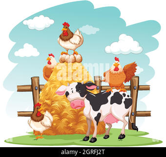 Scène de ferme avec de nombreux animaux sur la ferme Illustration de Vecteur