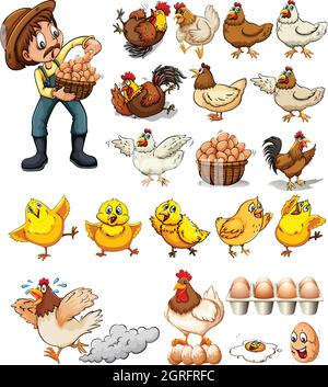 Agriculteur collectant des œufs de poulets Illustration de Vecteur