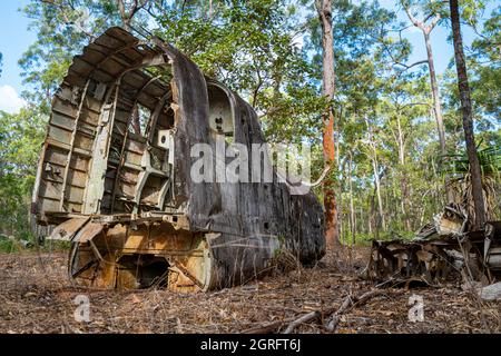 L'épave de l'bombardier de Beaufort qui s'est écrasé a atterri près de Higgins Field, en 1945. Bamaga, Queensland, Australie Banque D'Images