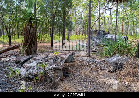 L'épave de l'bombardier de Beaufort qui s'est écrasé a atterri près de Higgins Field, en 1945. Bamaga, Queensland, Australie Banque D'Images
