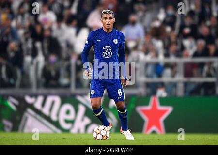 Turin, Italie. 29 septembre 2021. Thiago Silva du Chelsea FC en action lors du match de football de l'UEFA Champions League entre le Juventus FC et le Chelsea FC. Credit: Nicolò Campo/Alay Live News Banque D'Images