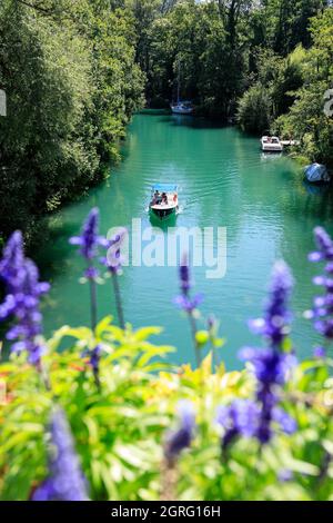 France, Savoie, entre Conjux et Chindrieux, canal de Savières, location de bateau Banque D'Images