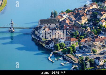 France, Haute Savoie, Seyssel, des ponts sur le Rhône (vue aérienne) Banque D'Images