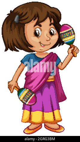 Enfant indien tenant des maracas sur fond blanc Illustration de Vecteur