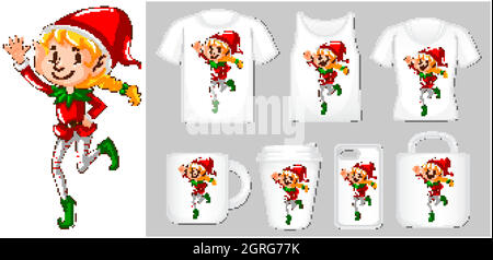 Thème de Noël avec elf sur les modèles de produits Illustration de Vecteur