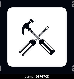 Marteau et tournevis, icône de style simple. Illustration de Vecteur