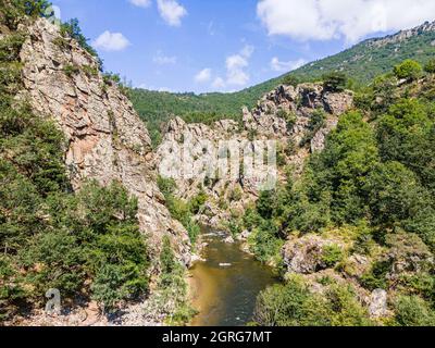 France, haute Loire, gorges de l'Allier entre Alleyras et Monistrol (vue aérienne) Banque D'Images