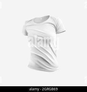 Maquette de t-shirt vierge pour femmes, rendu 3D, vêtements de mode blancs pour la présentation du design, de l'impression, du motif, de la vue avant. Modèle de sportswear élégant, Banque D'Images