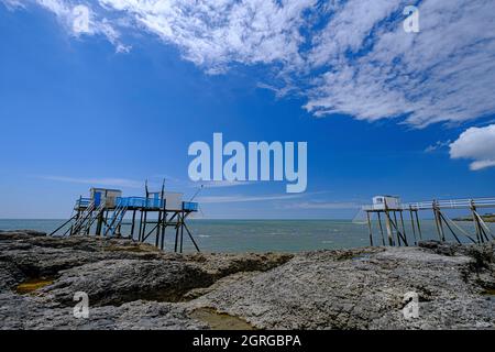 France, Charente-Maritime, île d'Oléron, Saint-Palais-sur-Mer, cabane de pêche girondais Banque D'Images