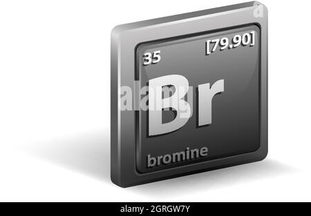 Élément chimique de brome. Symbole chimique avec numéro atomique et masse atomique. Illustration de Vecteur