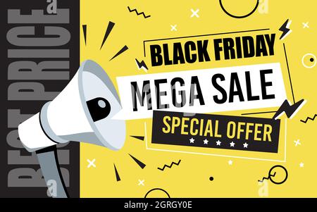 Modèle de bannière promotionnelle pour les méga-soldes du Vendredi fou Illustration de Vecteur