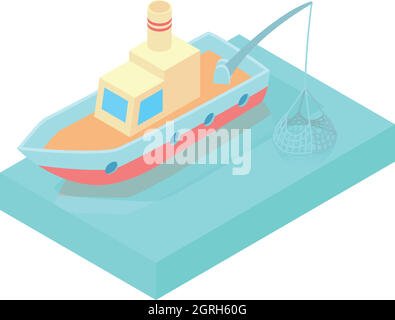 Bateau de pêche, l'icône de style cartoon Illustration de Vecteur