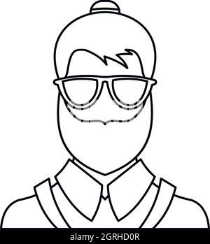 Hipster barbu, icône de style contour visage Illustration de Vecteur