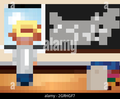 Scène avec un homme scientifique debout dans la salle de classe Illustration de Vecteur