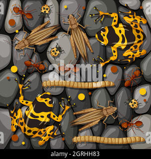 Ensemble de différents insectes isolés sur la texture des pierres Illustration de Vecteur