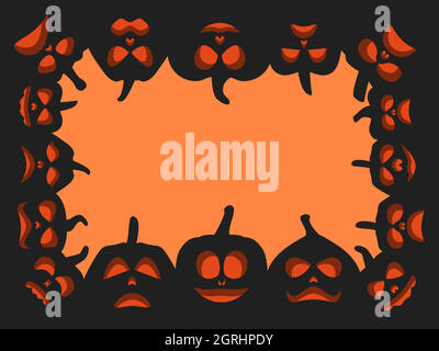 Cadre Halloween avec citrouilles effrayantes. Bordure avec lanterne de citrouille. Créez un modèle pour les invitations, les dépliants et les cartes de vœux. Illustration vectorielle Illustration de Vecteur