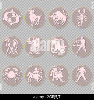 Signes du zodiaque. Ensemble d'icônes de zodiaque rondes simples avec des images pour le web et l'impression. SPE 10 Illustration de Vecteur