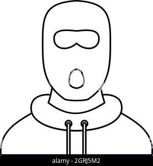 Dans l'homme masque balaclava style du contour, icône Illustration de Vecteur
