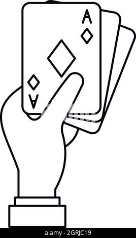 La main avec des cartes à jouer, l'icône de style contour Illustration de Vecteur