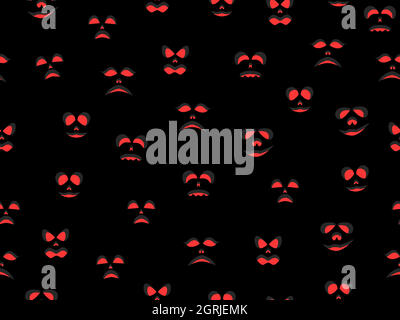 Motif Halloween sans coutures avec visage effrayant. Yeux rouges du mal sur fond noir. Masque fantôme. Fond de décoration festif pour bannières et affiches, emballage Illustration de Vecteur