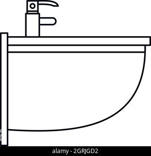 Salle de bain évier, icône de style contour Illustration de Vecteur