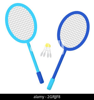 Deux raquettes de badminton et shuttlecock. Pour jouer à un sport. Raquettes de volley et de badminton de style simple et plat. Illustration des livres Illustration de Vecteur