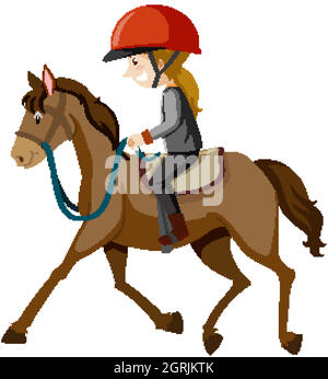 Jeune femme portant un casque ou un cavalier à cheval de dessin animé isolé Illustration de Vecteur