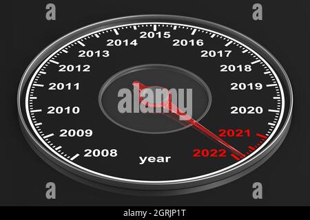 Calendrier du compteur de vitesse sur fond noir. Illustration 3D Banque D'Images