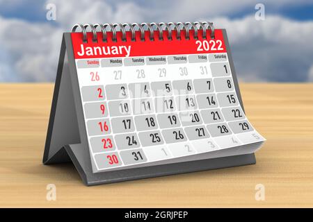 2022 ans. Calendrier de janvier. Illustration 3D Banque D'Images