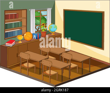Vider l'intérieur de la salle de classe avec les éléments de la salle Illustration de Vecteur