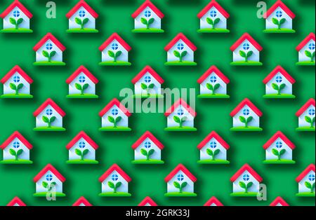 Illustration avec des motifs écologiques maison sans couture Banque D'Images